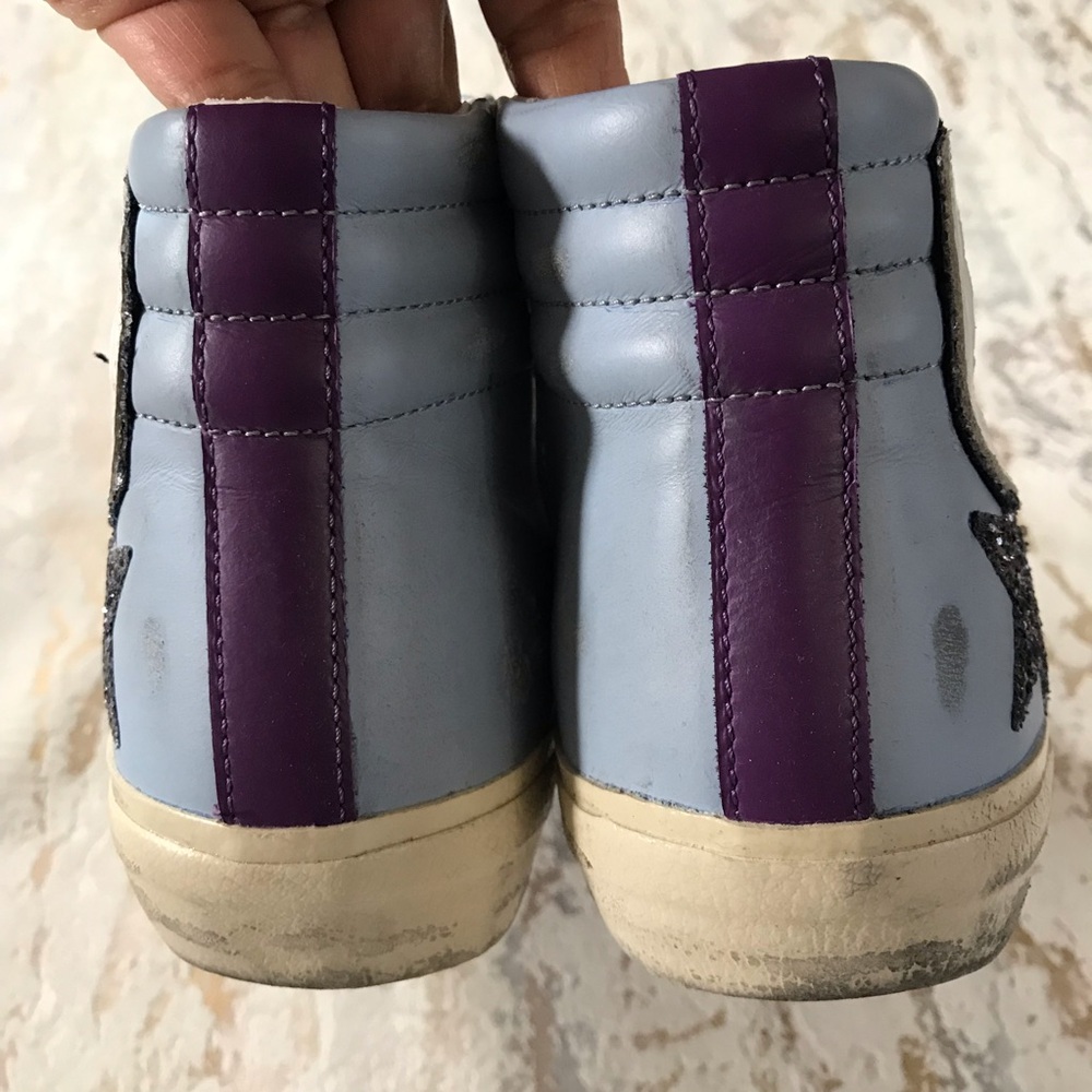 🏇Golden Goose Distressed Light Blue & Silver Hi-Top Sneakers - Picture 3 of 13